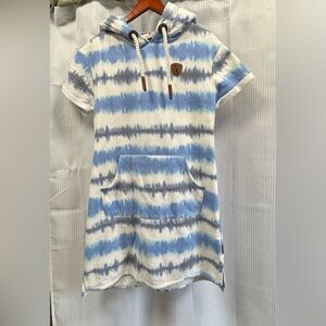 NWOT Wanakome Blue and White Tie-Dye hooded Hoodie-dress - size M